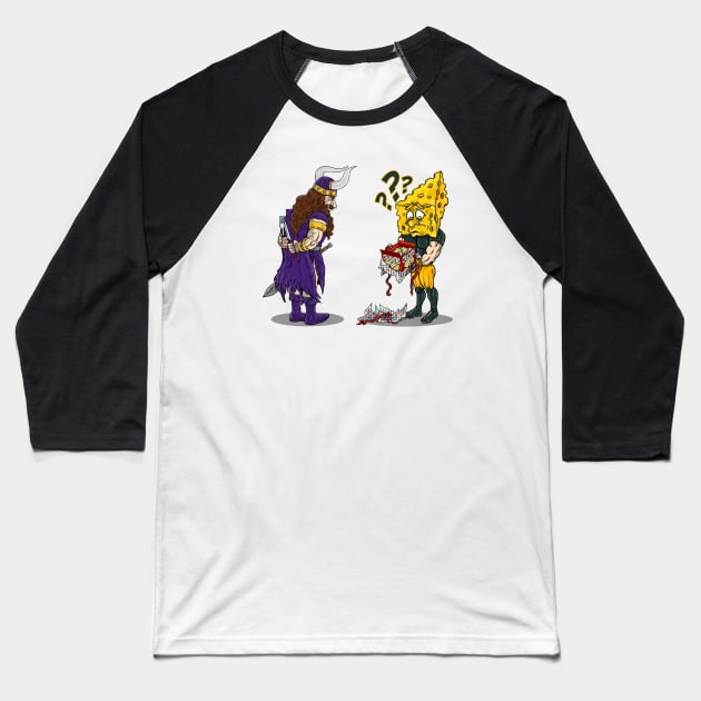 Minnesota Vikings Fans - Kings of the North vs Cheesy Dinner Guests Baseball T-Shirt by JustOnceVikingShop